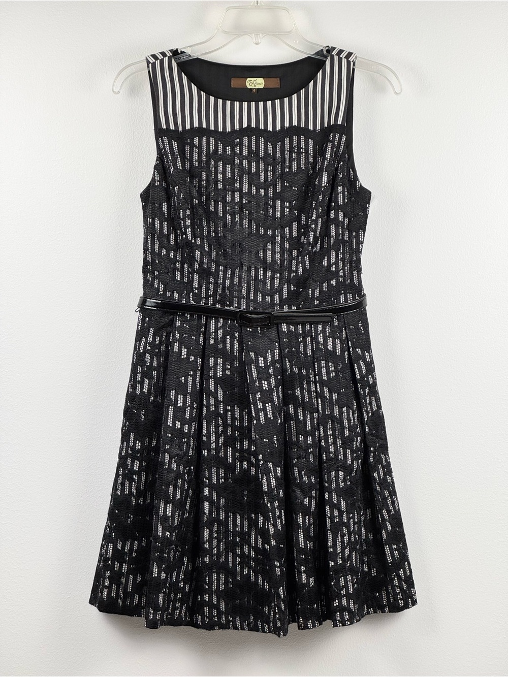 Eva Franco by Anthropologie Black & White Fit & Flare Lace Overlay Dress Size 6
